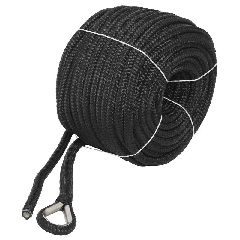 NovelBee 1/2" x 150' Double Braid Nylon Anchor Line with Stainless Steel Thimble,Safe Workload:1,020 Lbs;Tensile Strength:5,100 Lbs (Black) - Image 2